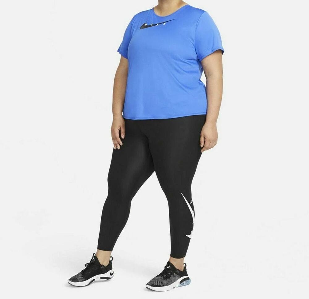 Nike Women's Swoosh Run Mid-Rise Cropped Leggings - Black/White - Size 1X
